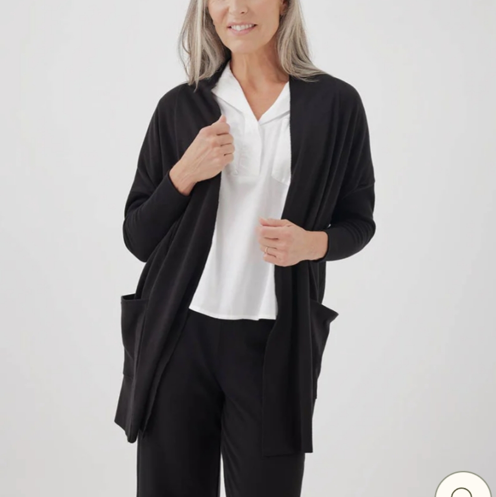 Pact Organic Cotton Airplane Women's Black Cardigan Travel Cozy Athleasure